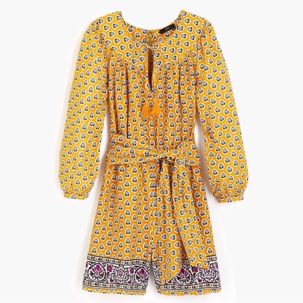 J Crew Point Sur block print romper size 4 yellow gold